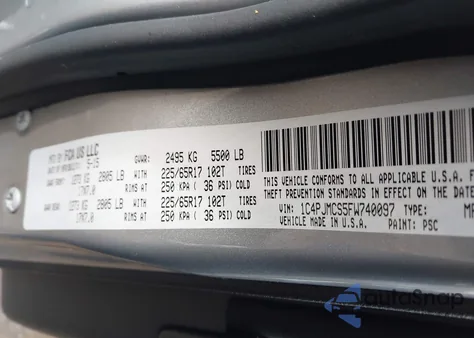 2015 Jeep Cherokee Latitude из США, поврежденный, VIN 1C4PJMCS5FW740097